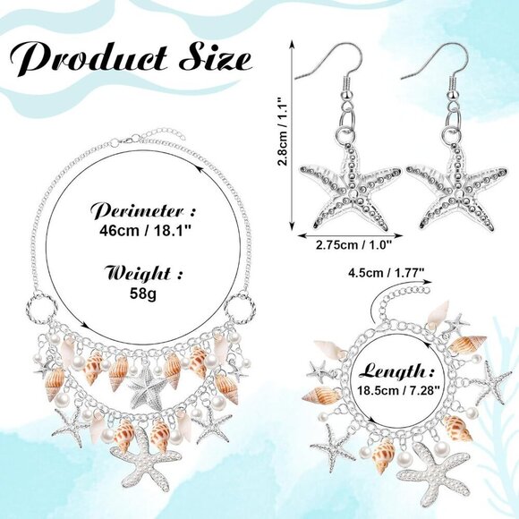 Mermaid Jewelry Set Resin Rhinestone Starfish Necklace Bracelets Earrings main image 7